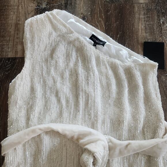 Retrofete Ella Sequin Dress in White Size Small One Shoulder NWT Belt Mini - Picture 4 of 11